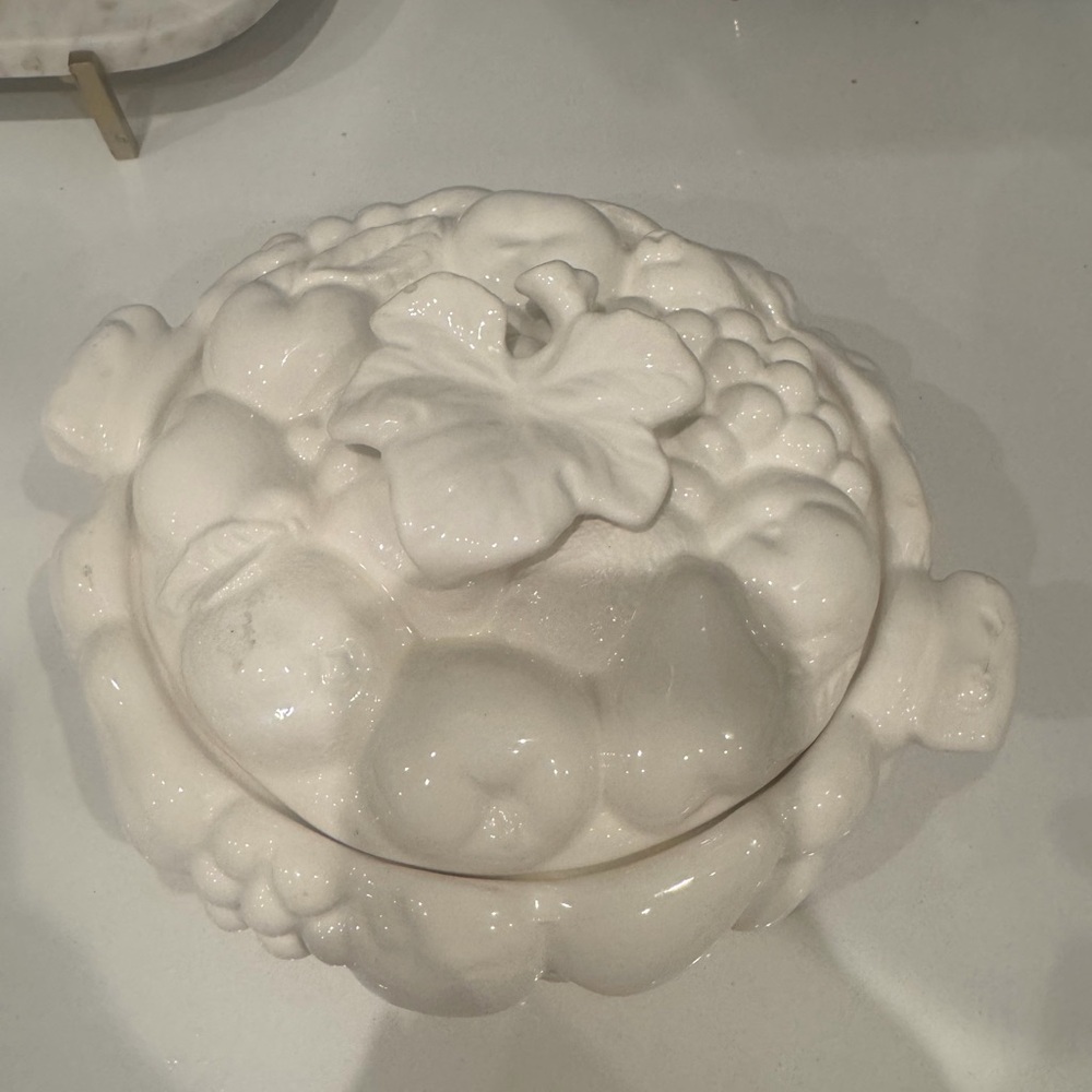 White Ceramic Fruit Embossed Dish Vintage